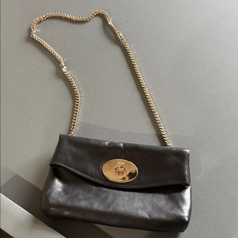 Coach Black Leather Crossbody or clutch with Gold Chain